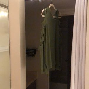 Cozy boho olive green sweater with arm cutouts